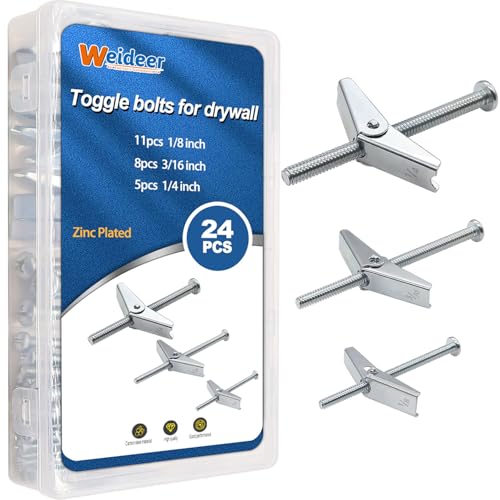 Anker | 24 stk. Toggle Bolter Vegganker for Gipsvegg 1/8 tomme 3/16 tomme 1/4 tomme Tungt belastbare Gipsvegganker Sommerfuglanker Toggle Bolter og Vingemuttersett for Hule Vegger og Tak Anker Anker