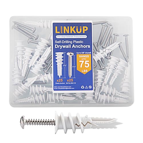 Anker | 50 stk selvborende gipsplateranker med skruepakke, inkludert 25 stk #8 X 1-1/4" pan hode rustfrie selvskruer og 25 stk ankere for gipsplater, tåler opptil 75 lbs. Anker Anker