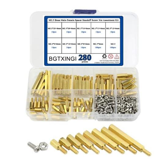 Avstandsstykker og distanser | 28 stk M2.5 Messing Han-Hun Avstandsstykke Skruemutter Assortiment Kit og Rustfritt Stål Skruemutter Sett (Messing M2.5) Avstandsstykker og distanser Avstandsstykker og distanser