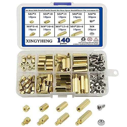 Avstandsstykker og distanser | Xingyheng 14 stk M4 Messing Hann-Hunn / Hunn-Hunn Sekskant Messing Standoffs Skruenøtt Assortiment Kit og Rustfritt Stål Skruenøtt Sett (Messing M4) Avstandsstykker og distanser Avstandsstykker og distanser