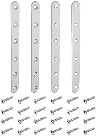 Bøyler | 197X20Mm(LxB) Flat Straight Brace Plate -4Pack- Bra for Møbelreparasjon – Rustfritt Stål Brace Plate Med Skruer – Sølvfarge Bøyler Bøyler