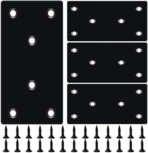 Bøyler | 4 stk 3,94 x 1,97 tommer svart flat reparasjonsplate, metallbrakett med hull, rett stålstøtte for feste og sammenføyning av tre med 24 stk skruer. Bøyler Bøyler