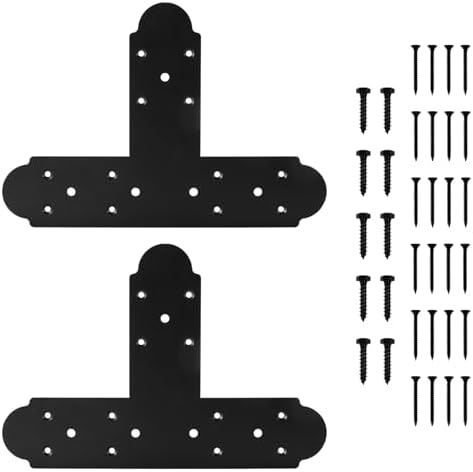Bøyler | Svart T-brakett, 2 stk 13,5″ X 2,9″ T-formet stålflat brakett reparasjonsplate 3 mm tykkelse for tre, T-sammenføyningsbraketter med skruer for reparasjon av tremøbler. Bøyler Bøyler