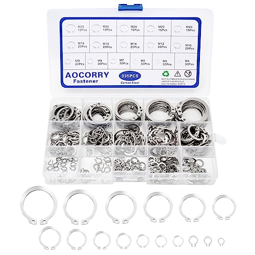 Beholdningsringer | Snap Ring Assortiment Kit, 335 deler Eksterne Beholdningsringer Snap Ring Sett, 15 Størrelser C Klips Beholdningsringer Sett, Eksterne Circlip Snap Ringer Sett Beholdningsringer Beholdningsringer