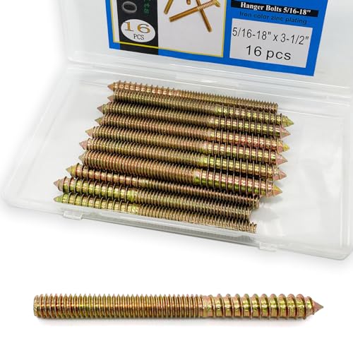 Bolter | 16 Pakke 5/16-18 X 3-1/2 Tommer Hengerbolter 5/16-18″ Dobbelthodede Bolter 5/16 Trepluggscrews Selvborende Skruer Hengerbolter For Møbel Skruer Dobbeltskrue Gjengede Stenger Bolt 88,9Mm Lengde Bolter Bolter