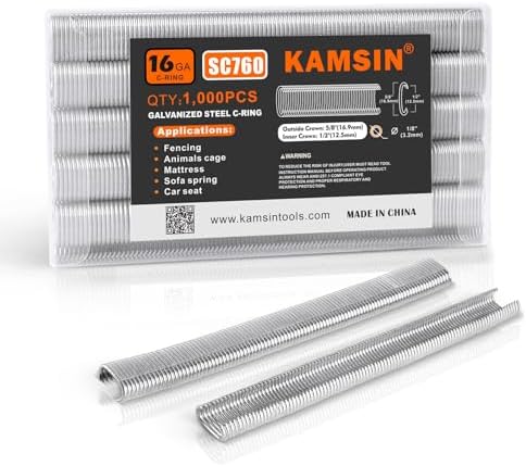 Heftemidler | Kamsin 16 Gauge C-Type Hog Ring Staples, 1.000 stk, Galvanisert stål, 1/2″ (12,5 mm) indre krone, 5/8″ (16,9 mm) ytre krone for pneumatisk hog ring pistol i burbygging eller feste. Heftemidler Heftemidler