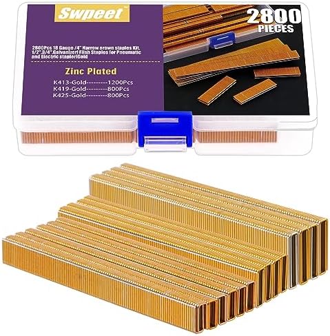 Heftemidler | Swpeet 281 Tellere 3 Størrelser K413 K419 K425 18 Gauge Ca. 1/4″×1/2″/3/4″/1″ Gull Smale Krone Heftestifter, Galvanisert Finish Heftestifter, Assortert Størrelse Prosjektpakke For Pneumatisk, Elektrisk Heftemaskin Heftemidler Heftemidler