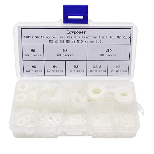 Maskinvarevaskere | Eowpower 5 stk hvite nylon flate skiver assortert kit for M2 M2.5 M3 M4 M5 M6 M8 M1 skruer og bolter Maskinvarevaskere Maskinvarevaskere