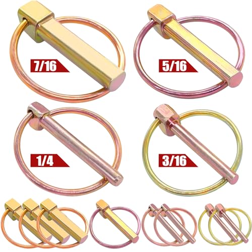 Nåler | 12 stk lynstifter 1/4″ 3/16″ 5/16″ 7/16″ assortert sett gull lynstift med ring for gårdstraktorer, tilhengere, lastebiler, gressklippere, traller osv. N-055-12 stk-G Nåler Nåler