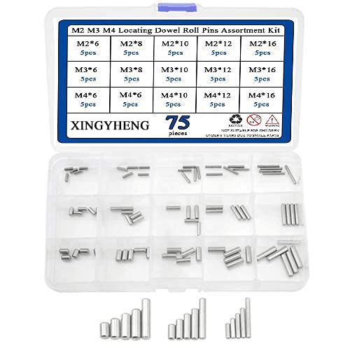 Nåler | Xingyheng 75 stk 15 typer M2 M3 M4 34 rustfrie stål dowel-pinner assortert sett (rund rett pinne festelementsett med oppbevaringsboks) Nåler Nåler