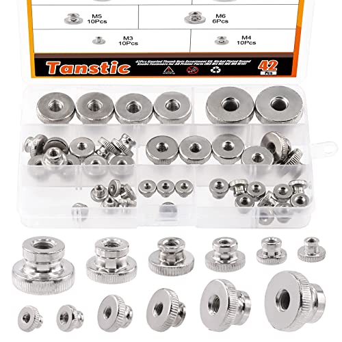 Nøtter | 42 stk. Ribbede Tommelskruer, M3 M4 M5 M6 M8 M1 Runde Knotter Festemidler med Nikkelbelagte Justeringsmuttere, Meterisk Gjenge Nøtter Nøtter