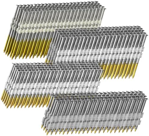 Negler | 21 Grad Rammeskruer 1200 Stk, 4 Størrelser (2″+2-1/2″+3.0″ Ring Skaft+3-1/2″ Glatt Skaft), Full Rund Hode, Varmgalvanisert, 300 Per Størrelse, Assorterte Størrelser, 20 Til 22 Grad Rammeskutter Negler Negler