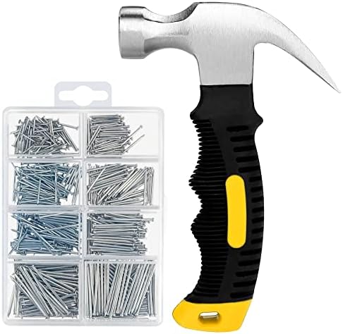 Negler | 700 stk små spiker for oppheng av bilder assortert kit & 8 oz liten hammer, mini hammer med takspiker assortert sett, 280 veggspiker & 280 finishspiker Negler Negler