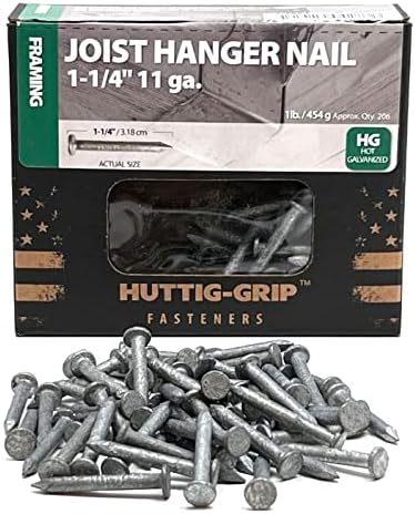 Negler | Huttig-Grip 1-1/4 Tommer Balkenoppheng Spiker 11 Gauge Varmgalvanisert, 1 Kg Pakke med 14 Spiker Negler Negler