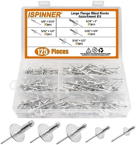 Riveter | 125 stk store flens aluminium blindnitter, popnitter assortert sett (sølv) Riveter Riveter