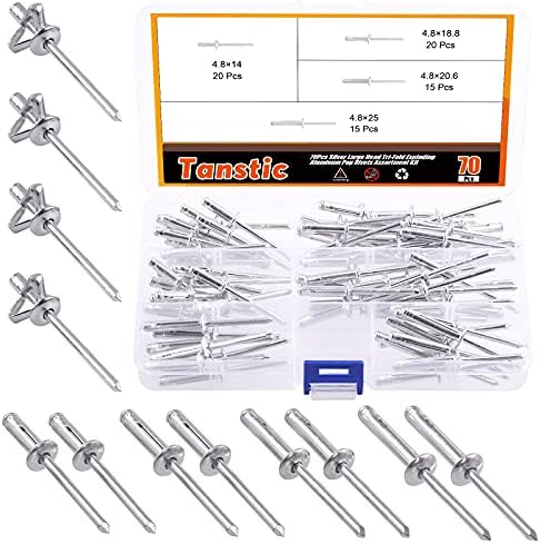 Riveter | 7 stk 3/16” X 9/16” / 3/4” / 13/16” / 1” 4 størrelser flens aluminium blindnitter stor hode tri-fold eksploderende popnitter assortert sett (sølv) Riveter Riveter