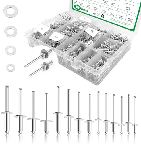 Riveter | 84 stk 18 størrelser popnitter assortert kit med backup-skiver, 3/32″, 1/8″, 5/32″, 3/16″ aluminiumsblinde nitter for bobil, tilhenger, møbler, elektriske apparater Riveter Riveter