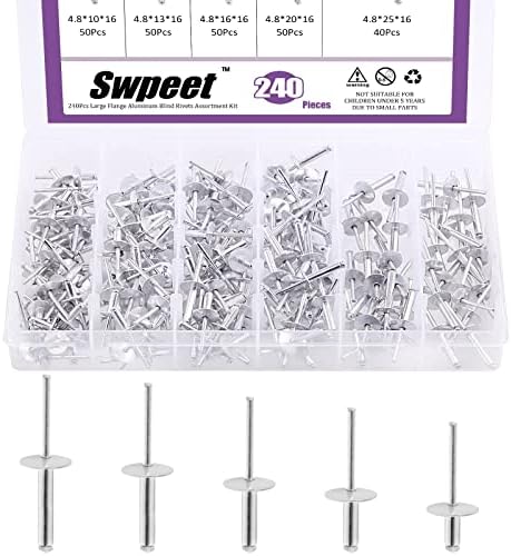 Riveter | Swpeet 24Pcs 3/16″ X 3/8″ / 1/2″ / 5/8″ / 3/4″ / 1″ Store Flens Aluminium Blindnitter Sett, Sølv Popnitter Åpen Ende Type Popnitt For Innendørs Og Utendørs Bruk Riveter Riveter