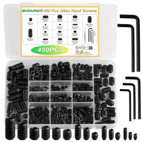 Skruer | 45 stk skruer assortert sett, Allen-hode sekskant socket grub-hodeskruer, svarte sekskant Allen-hodeskruer med indre sekskantdrift for dørhåndtak, lysarmatur skruer, M3/M4/M5/M6/M8 Skruer Skruer