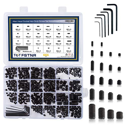 Skruer | 666 deler Intern Hex Drive Cup-Point Skruer Assortiment Kit, 22 størrelser M2/3/4/5/6/8 Sett Skruer for Dørhåndtak, Kran, Lysarmatur, 12.9 klasse Legert Stål (Svart) Skruer Skruer