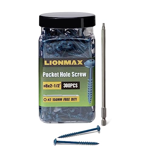 Skruer | Lommepunktskruer 2-1/2 tommer, Lommepunktskruer #8 X 2-1/2″ 300 stk for utendørs bruk, blåbelagte lommepunktskruer, grov tråd, skivehode med firkantet driv, 150 mm drivbit inkludert. Skruer Skruer