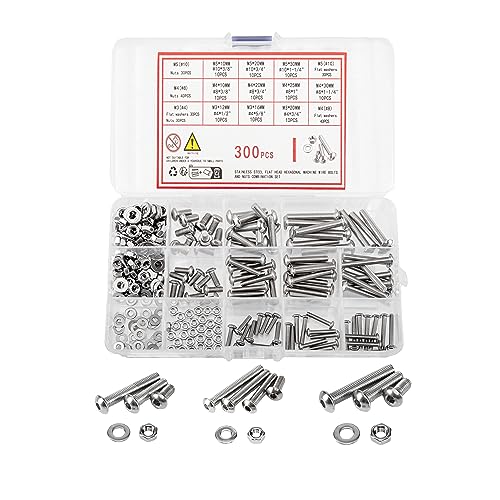 Skruer og bolter assorterte sett | 3 stk. knapphodet sokkelskruer, bolter, muttere og flate skiver assortert sett, M3/M4/M5 rustfrie sekskant sokkelskruer, muttere, bolter og låseskiver sett Skruer og bolter assorterte sett Skruer og bolter assorterte sett