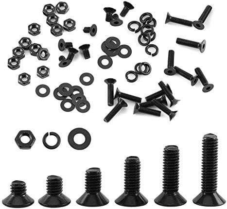 Skruer og bolter assorterte sett | 300 stk M3 sekskant socket skruer bolter muttere skiver sett, flatt hode M3 skruer hex 4 mm, svart legering stål fulltråd knapp flatt hode skruer sett assortert (C-flatt hode) Skruer og bolter assorterte sett Skruer og bolter assorterte sett