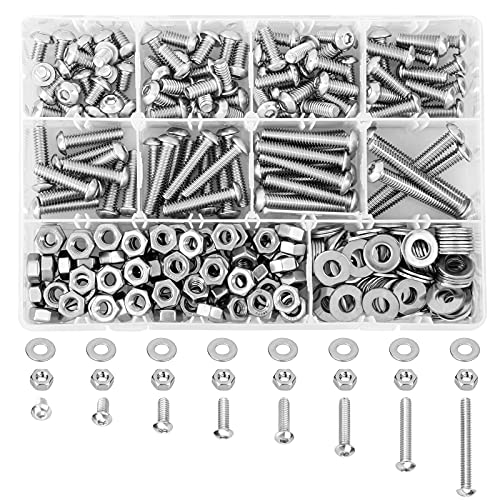 Skruer og bolter assorterte sett | 330 Pcs 304 Rustfritt Stål Sae 1/4-20 Unc Hex Socket Knappehodet Skruer Bolter Flate Skiver Mutre Utvalg Kit, 8 Størrelser (Lengde 3/8″ Til 2″), Maskinskruer Sett Med Oppbevaringsboks Skruer og bolter assorterte sett Skruer og bolter assorterte sett