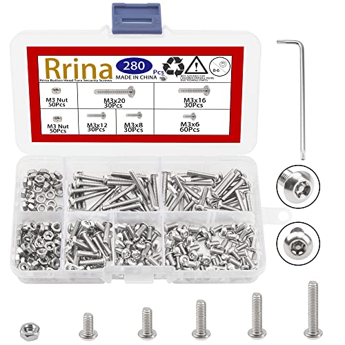 Skruer og bolter assorterte sett | 34 Rustfrie Stål Knappehodet Torx Sikkerhetsskruer, Tamper Resistant Skruesett, Bolter og Muttere med Nøkkel (M3) Skruer og bolter assorterte sett Skruer og bolter assorterte sett