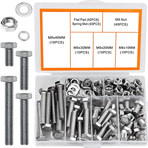 Skruer og bolter assorterte sett | 4-sett M6 34 rustfrie bolter og muttere med flatt skive, fullt maskinert gjenger 4mm, 3mm, 2mm, 1mm, tungt belastede flate hode sokkelskruer assortert Skruer og bolter assorterte sett Skruer og bolter assorterte sett