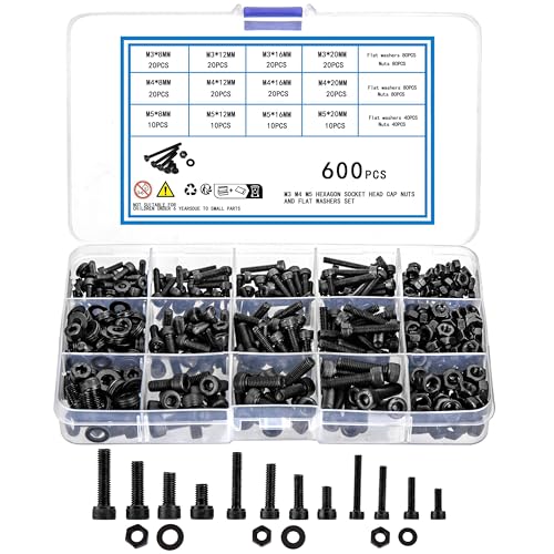 Skruer og bolter assorterte sett | 6 stk metriske skruer, bolter, muttere og skiver assortert sett, sekskantet innvendig sekskant hode skruer, muttere og bolter samt flate skiver, metriske maskinskruer assortert sett Skruer og bolter assorterte sett Skruer og bolter assorterte sett