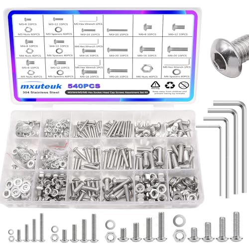 Skruer og bolter assorterte sett | M3 M4 M5 M6 Metrisk Skruer Assortiment Kit, 540 Stk 8Mm-20Mm 304 Rustfritt Stål Sekskantet Hode Skruer Bolter Muttere Assortiment Kit Med Sekskantnøkkel G036 Skruer og bolter assorterte sett Skruer og bolter assorterte sett