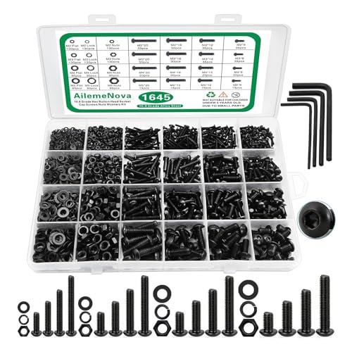 Skruer og bolter assorterte sett | Metrisk Skruer Assortiment Kit, 1645 Deler Metrisk Bolt Assortiment M2 M3 M4 M5 Maskinskruer Med Låse- & Flatvasker, Kvalitet 1.9 Legert Stål Sekskant Hode Skruer, Muttere Og Bolter Med Boks Skruer og bolter assorterte sett Skruer og bolter assorterte sett