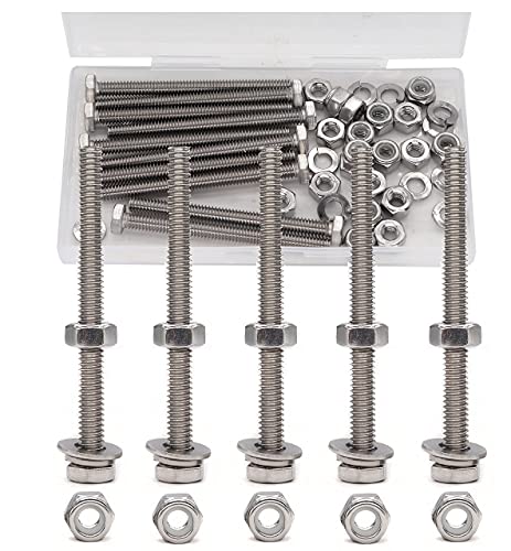 Skruer og Bolter Assortiment Sett | 1/4-20 Bolter Mutre Skiver Sett, 50 stk (10 sett) 1/4-20 x 3″ Sekskantbolter, 1/4 Fjærlåsemutter, 1/4 Flate skiver og 1/4-20 Sekskantmutre, 1/4-20 Nyloninnsatte Låsemuttere Utvalgsett Skruer og Bolter Assortiment Sett Skruer og Bolter Assortiment Sett