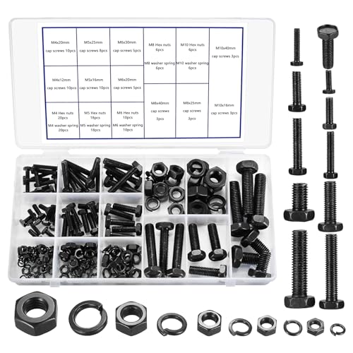 Skruer og Bolter Assortiment Sett | 18 deler hex bolter og muttere assortert sett, hex hode skruer bolter og muttere med fjærskiver sett, maskinskruer muttere og bolter med skiver kit Skruer og Bolter Assortiment Sett Skruer og Bolter Assortiment Sett