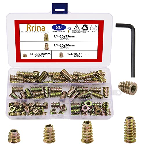 Skruer og Bolter Assortiment Sett | 8 stk 1/4″-2x1mm/15mm/2mm/25mm sinklegering møbelskrue med mutter, gjengede innsatser for trebolter, festekobling med sekskantet sokkel, flenset assortert sett Skruer og Bolter Assortiment Sett Skruer og Bolter Assortiment Sett