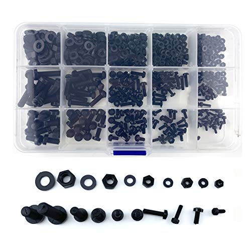 Skruer og Bolter Assortiment Sett | M2 M2.5 M3 M4 M5 Nylon Skruer Meteriske Maskin Pan Rund Hode Plast Skrue Muter Bolt Utvalg Kit med Skrue Organiseringsboks (510 Stk) Skruer og Bolter Assortiment Sett Skruer og Bolter Assortiment Sett