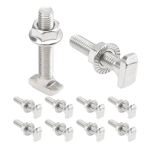 T-Nøtter | 1 Sett M8X6 34 Rustfritt Stål Hammerhode T-Spor Drop-In Stud Glideskrue Flensmutter for 4 Serie Europeisk Standard Aluminiumsprofil T-Nøtter T-Nøtter