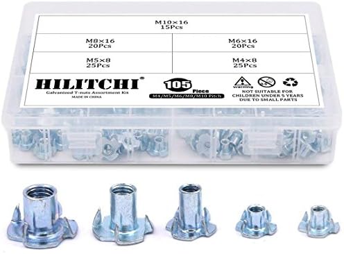 T-Nøtter | Hilitchi 15-pk M4 5 6 8 1 sinkbelagte stål T-muttere, fireklauemuttere assortert sett for tre, klatregrep, skap og møbler T-Nøtter T-Nøtter