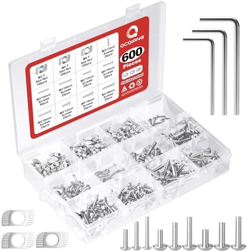 Skruer og Bolter Assortiment Sett | 6 stk M3 M4 M5 Gjenge Glidende T-Nøtter Assortiment Kit, Hammernøtt med Sekskantet Knapphode Skruer for Profilspor Skruer og Bolter Assortiment Sett Skruer og Bolter Assortiment Sett