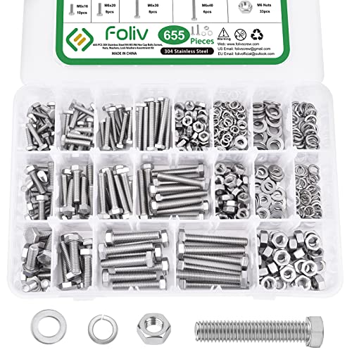 Skruer og Bolter Assortiment Sett | Tunge Bolter, 655Pcs Tunge Bolter og Muttere Assortiment Sett, M4 M5 M6 Metrisk Bolt og Mutter Sett 304 Rustfritt Stål, 12 Vanlige Størrelser Inkludert Skruer og Bolter Assortiment Sett Skruer og Bolter Assortiment Sett